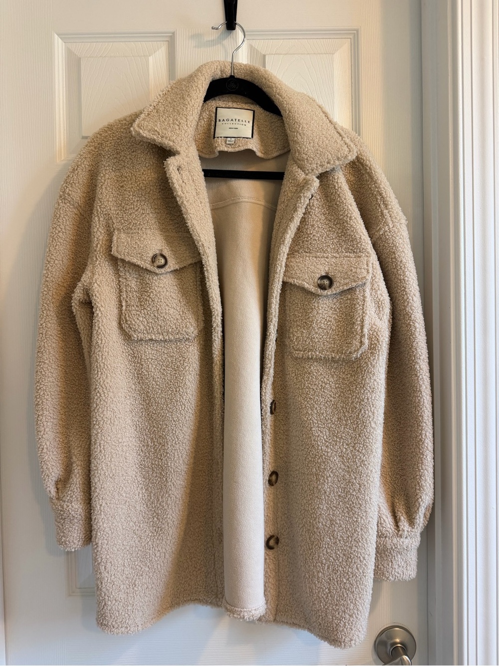 bagatelle Beige Sherpa Shacket with Button Front